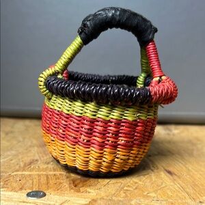 Colorful Woven Basket with Handle